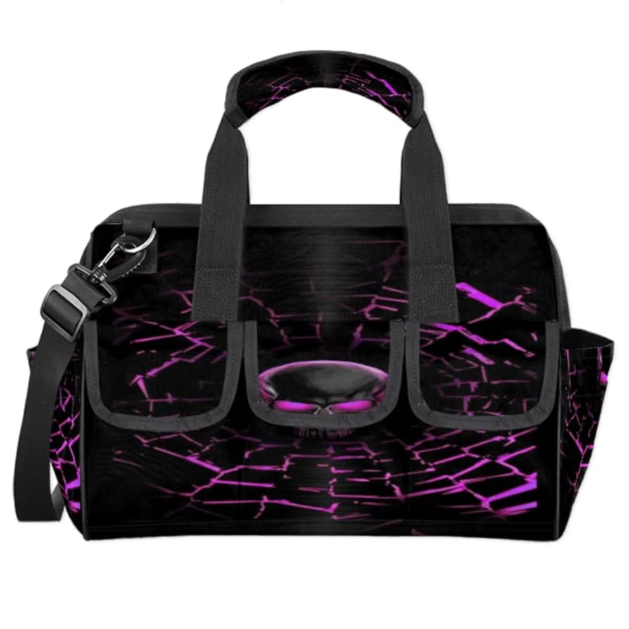 Purple Black Skull Tool Bag for Men Women Heavy Duty Multi